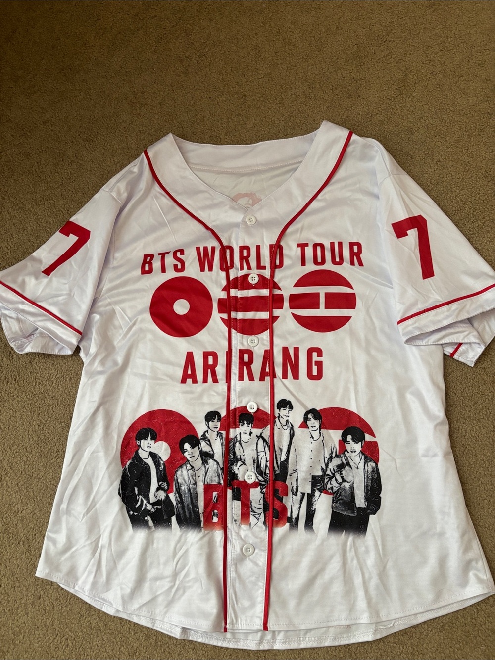 BTS World Tour 'ARIRANG' White & Red Baseball Jersey